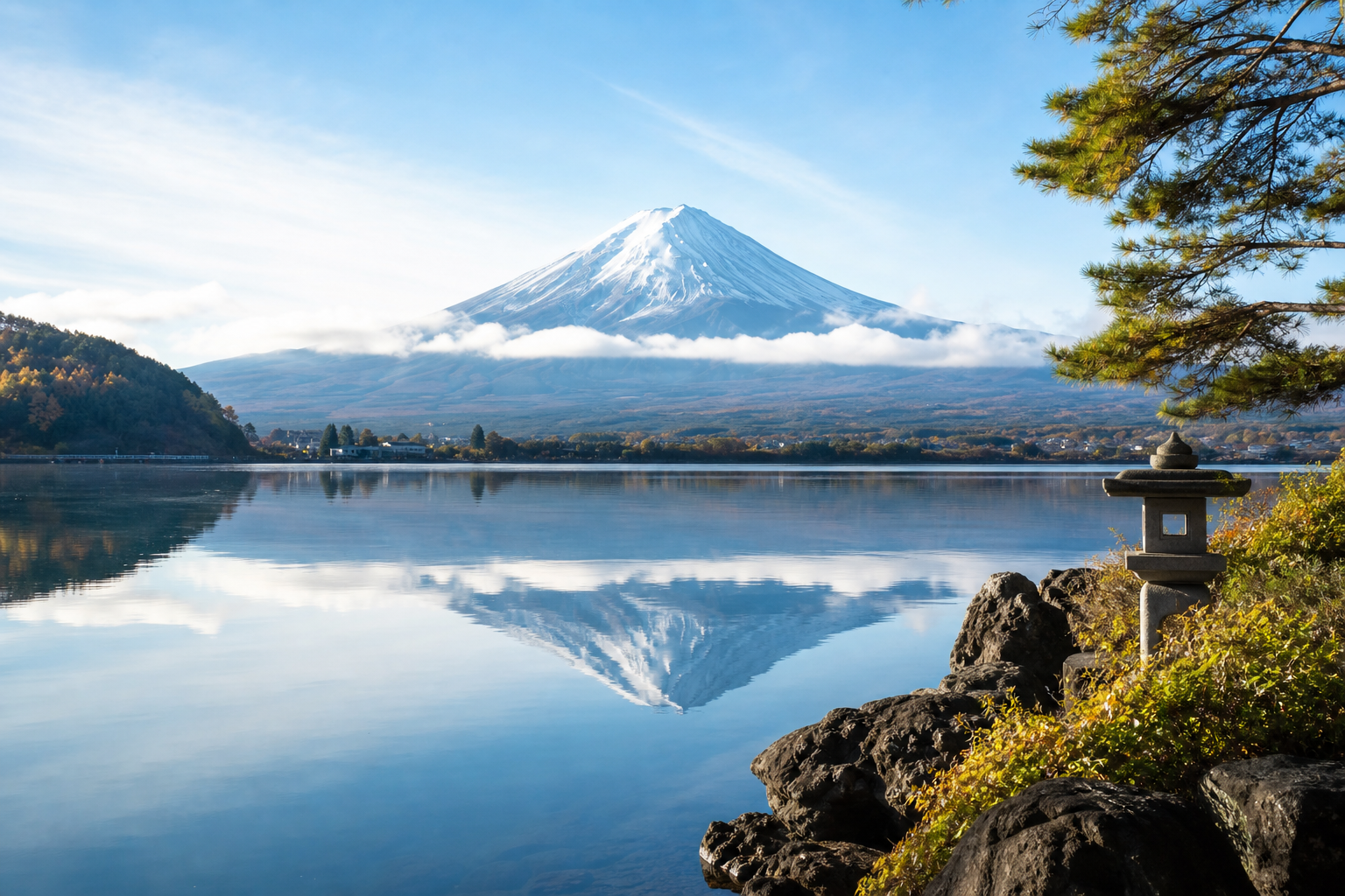Mount Fuji reflected in Lake Kawaguchi